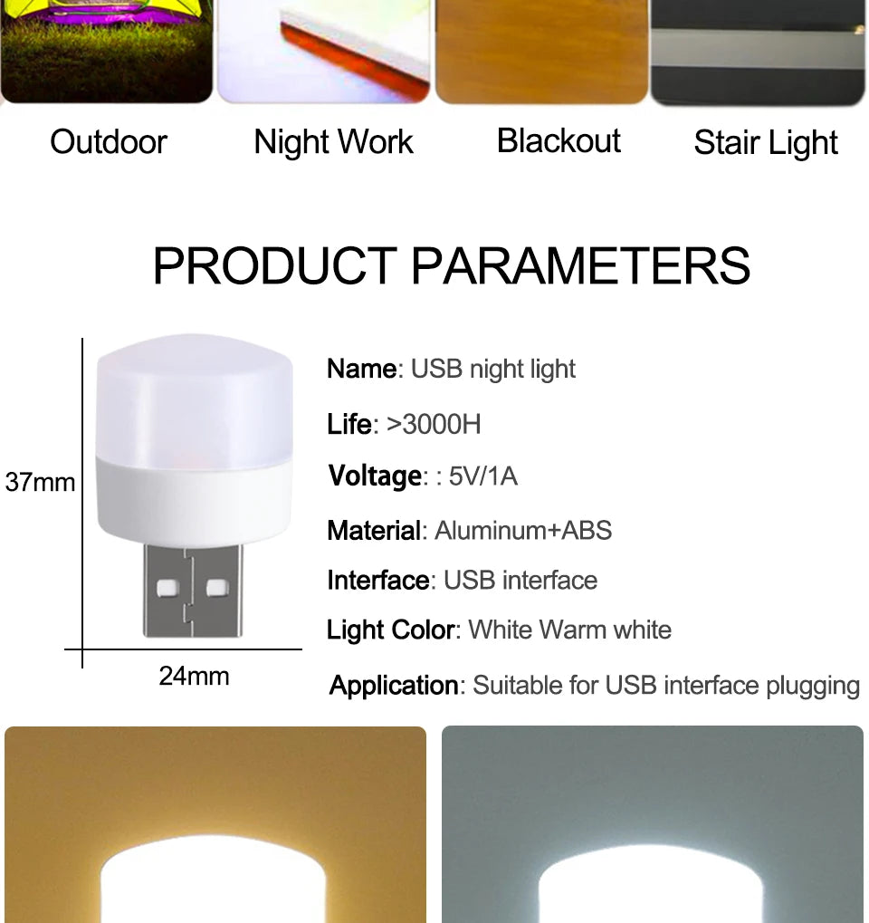 Mini USB Night Light Warm White Eye Protection Book Reading Light USB Plug Computer Mobile Power ...