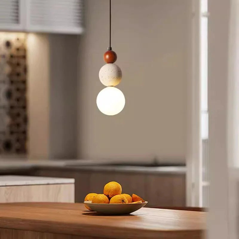 Cream Style Pendant Lamp Bedroom Bedside Led Chandelier Stone Wood Light Designer Bauhaus Medieval Restaurant Bar Small Lights