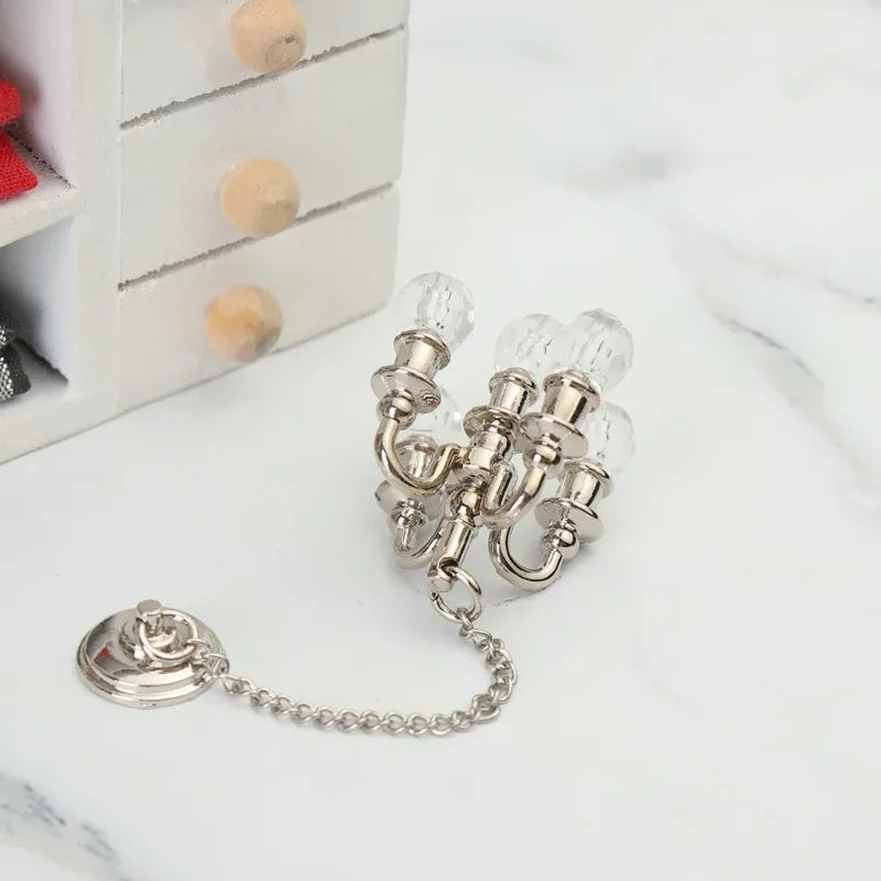 1:12 Scale Vintage Chandelier Mini Furniture Toy Playing House Miniature Dollhouse Ornament Ceiling Lamp Model Doll Accessories