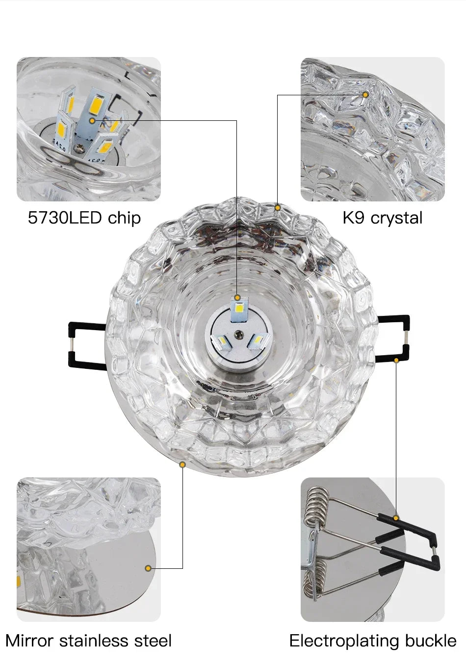 LED Crystal Lamp Embedded Ceiling Light for Home Living Room Corridor Decorative Ceiling Lamp Porch Balcony Indoor Lighting