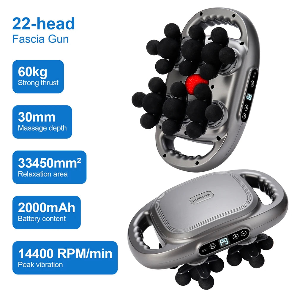 22-Head Fascia Gun High-Frequency Vibration Body Massage Gun Back and Waist Massager Neck Shoulder Massager Muscle ma...