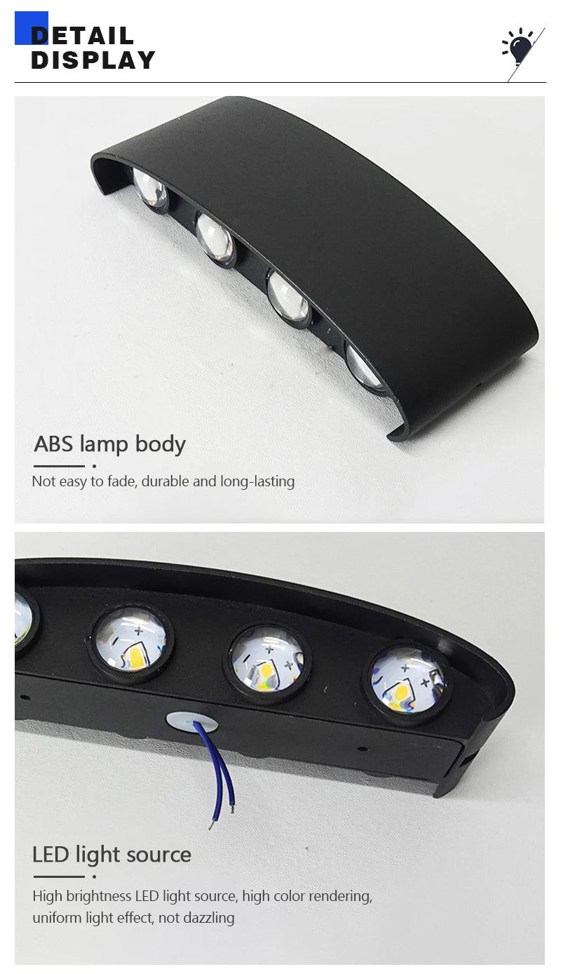 LED Up and Down Illuminated Wall Light Waterproof Interior Wall Light Bedroom Living Room Corrido...