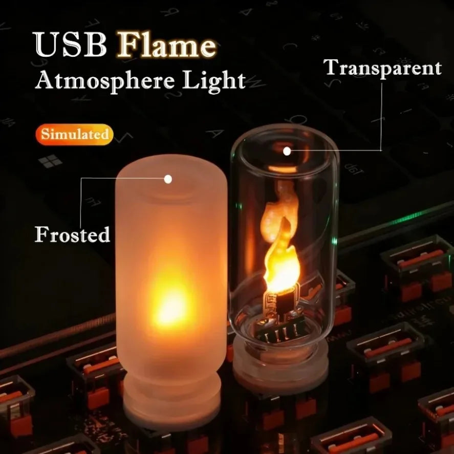 DC 5V USB LED Flame Type Night Light Clear Glass/Frosted Glass Flickering Candle Touch Control DI...