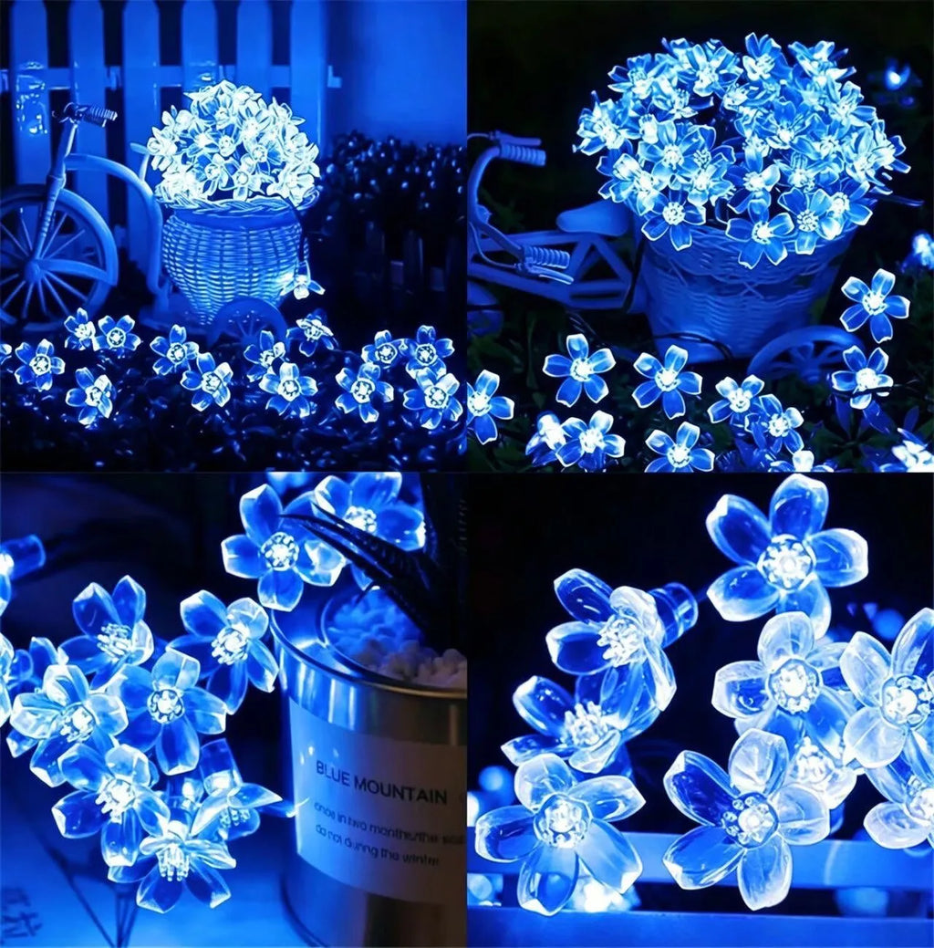 Outdoor Solar Led String Lights Cherry Flowers  Light Strings 8 Lighting Modes Solar Lamp for Camping Wedding Christmas Decor
