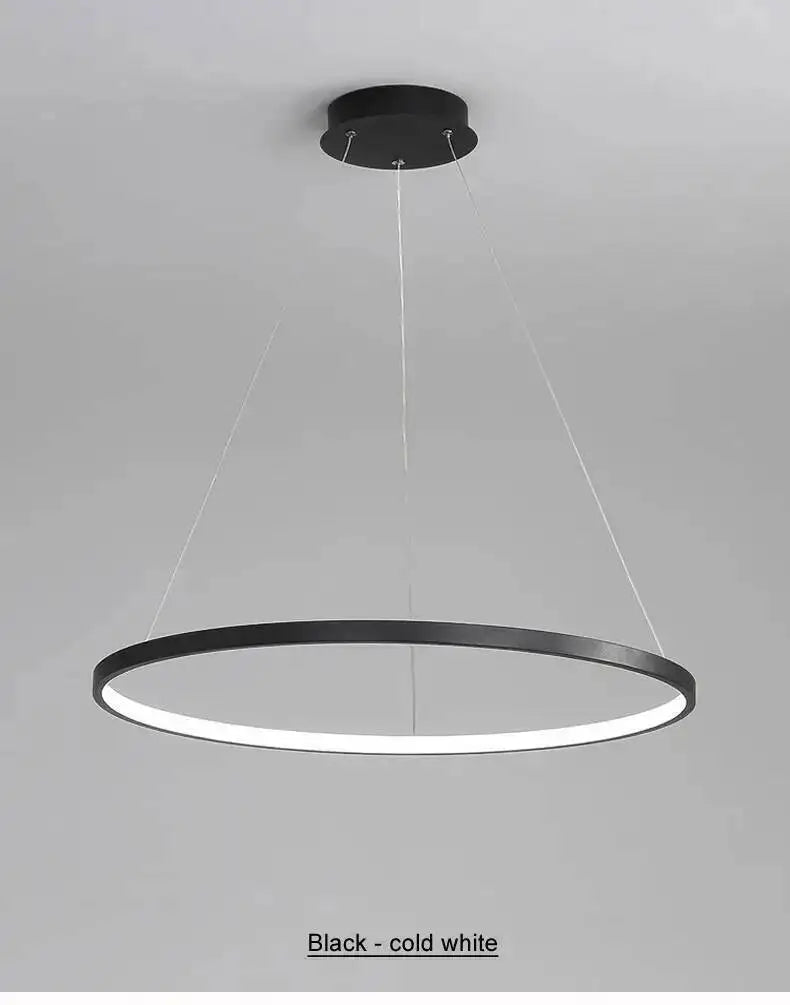 Nordic Ring Led Chandelier Lighting Aluminium Circle Lustre Dinning Room Pendant Lamp Black White Gold Frame Led Lamp Fixtures
