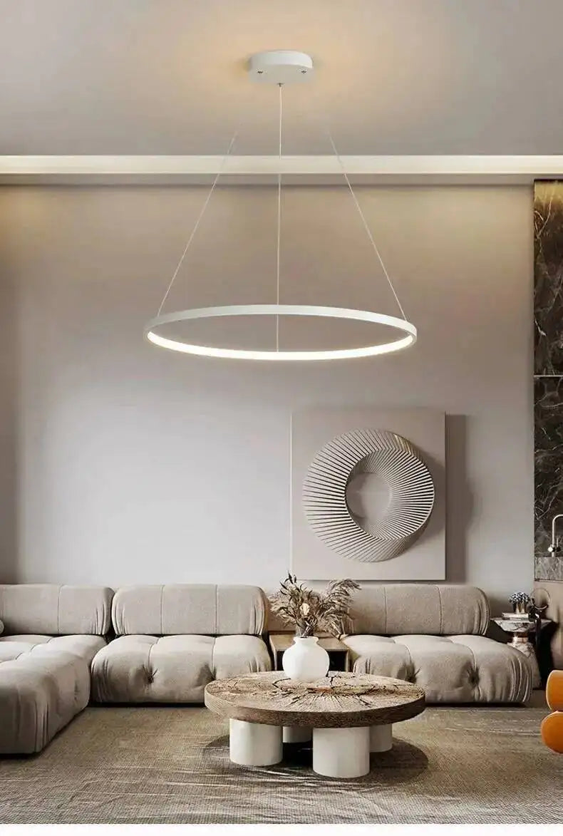 Nordic Ring Led Chandelier Lighting Aluminium Circle Lustre Dinning Room Pendant Lamp Black White Gold Frame Led Lamp Fixtures