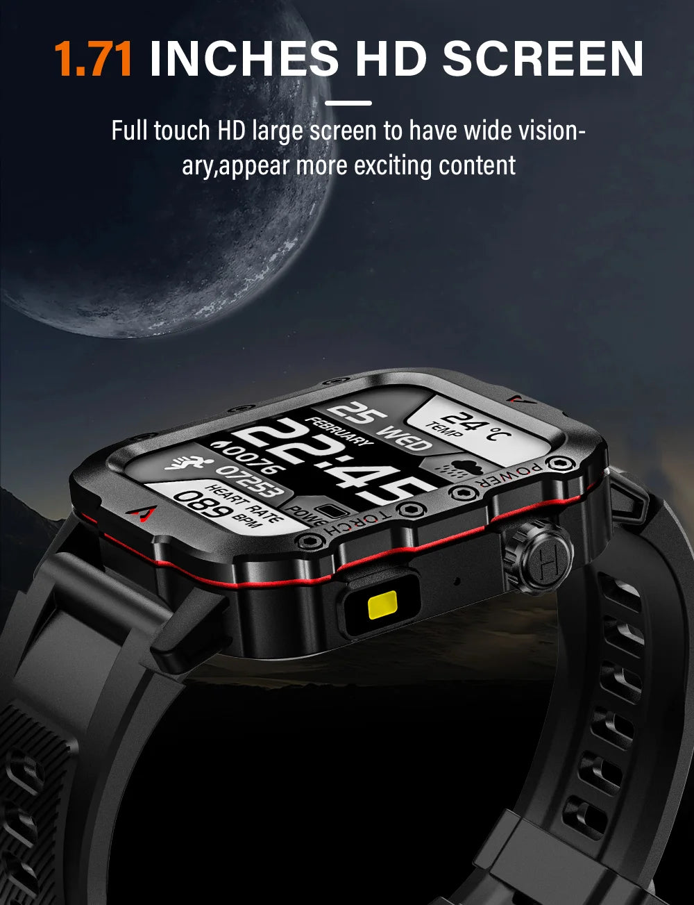 LAXASFIT 2025 New Smart Watch Men's Outdoor Watch 1.85 inch Voice Assistant Bluetooth Call with LED Flashlight Smart Watch