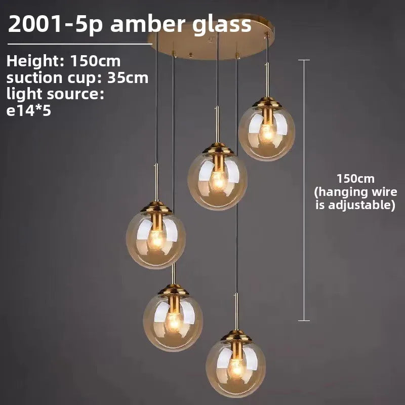 Modern Glass Hanging Lamp E27 Clear Amber Stone Chandelier Nordic Home Decor Lighting for Living Room Cord Pendant Li...