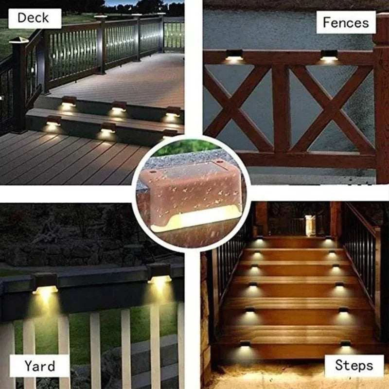 Warm White LED Solar Step Lights Outdoor Garden Path Stair Lights Waterproof Balcony Patio Fence ...