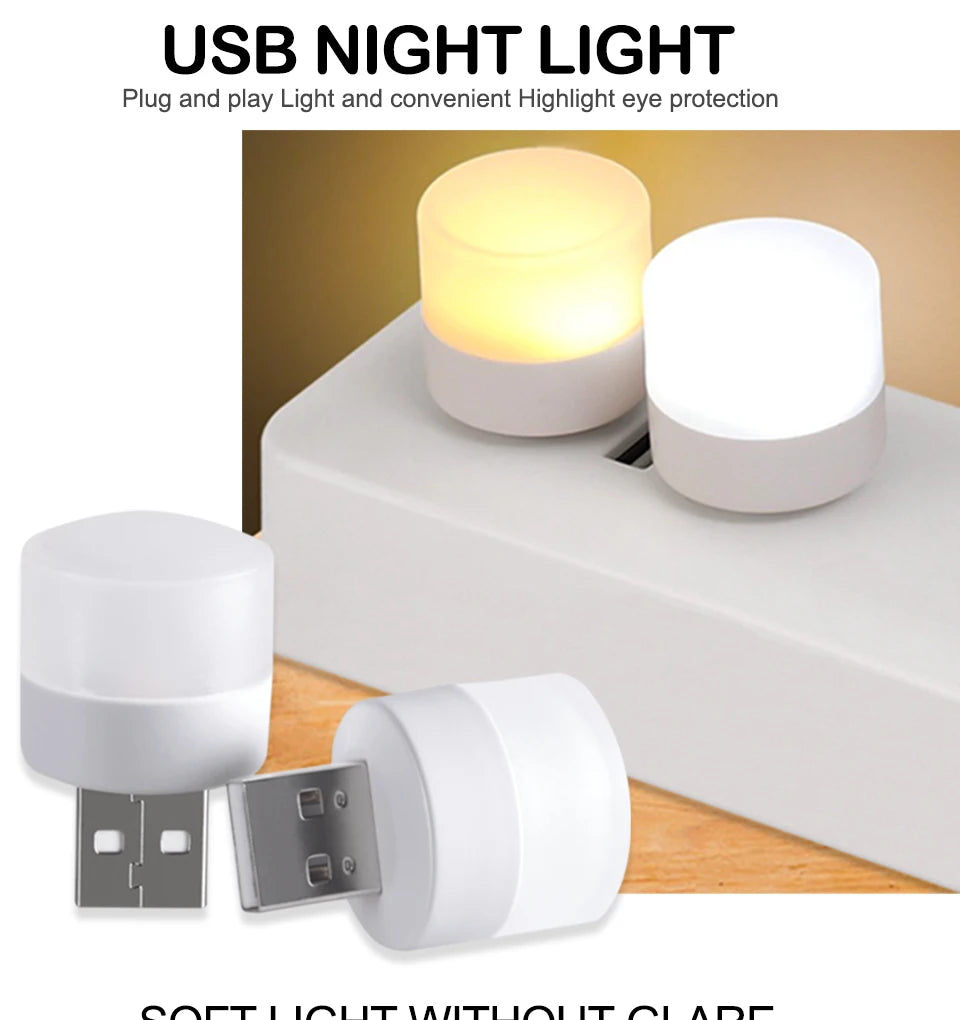Mini USB Night Light Warm White Eye Protection Book Reading Light USB Plug Computer Mobile Power ...