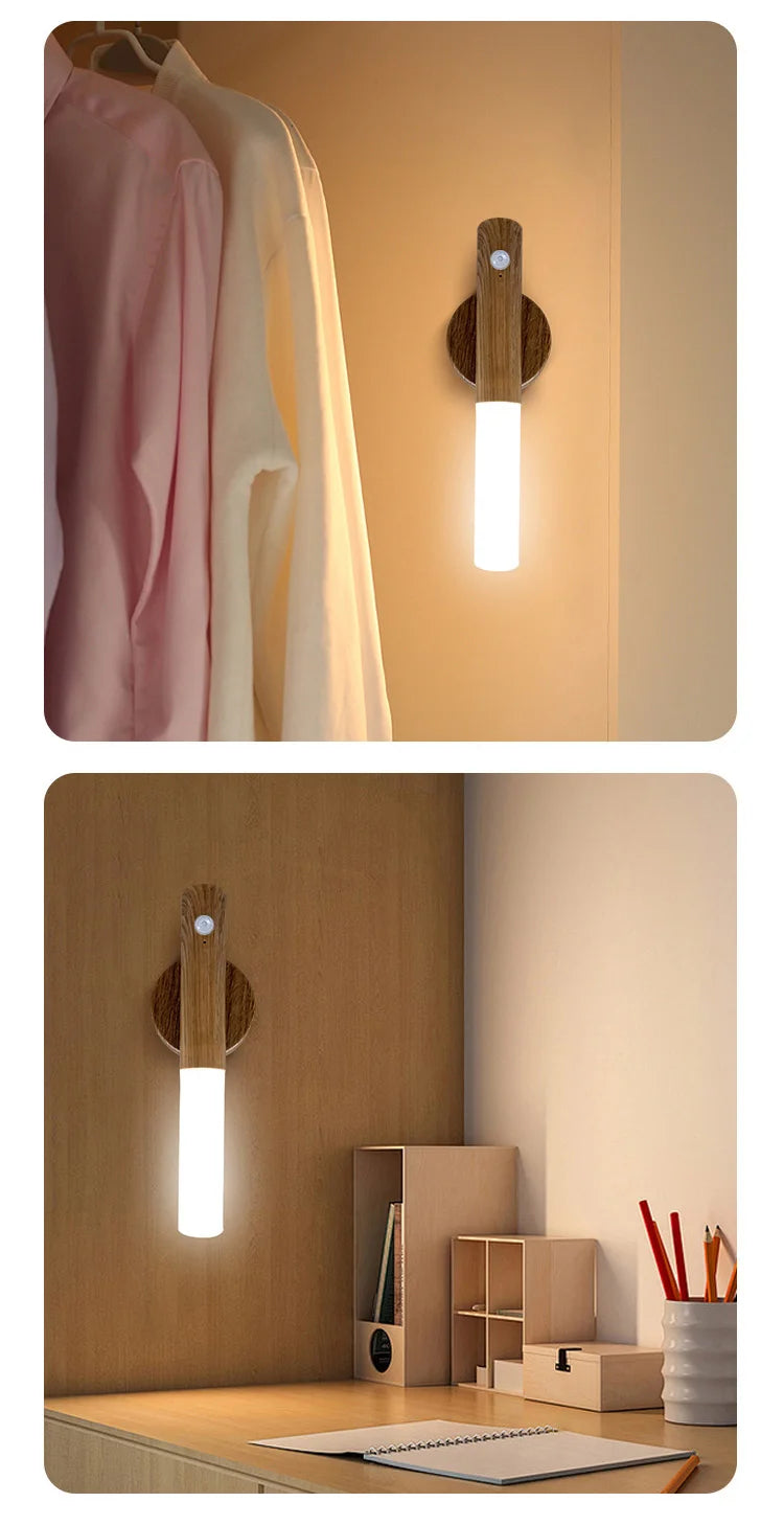 Night Light Motion Sensor Night Lights Rechargeable Wall Sconces Magnetic Wall Lights Wooden Wall...