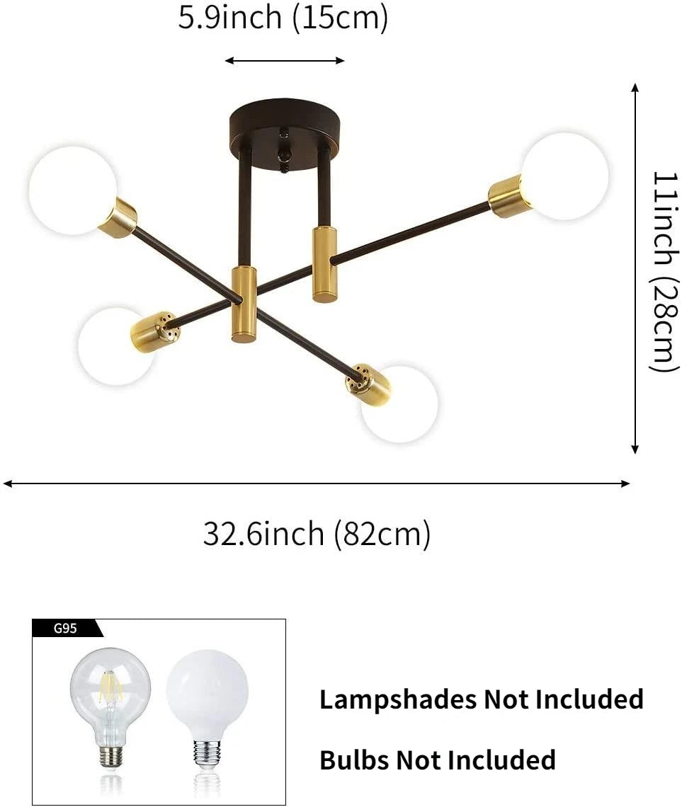 Dropshipping Modern Sputnik Chandelier Nordic Semi Flush Mount Ceiling Lamp Brushed Antique Gold Home Decor Lighting ...