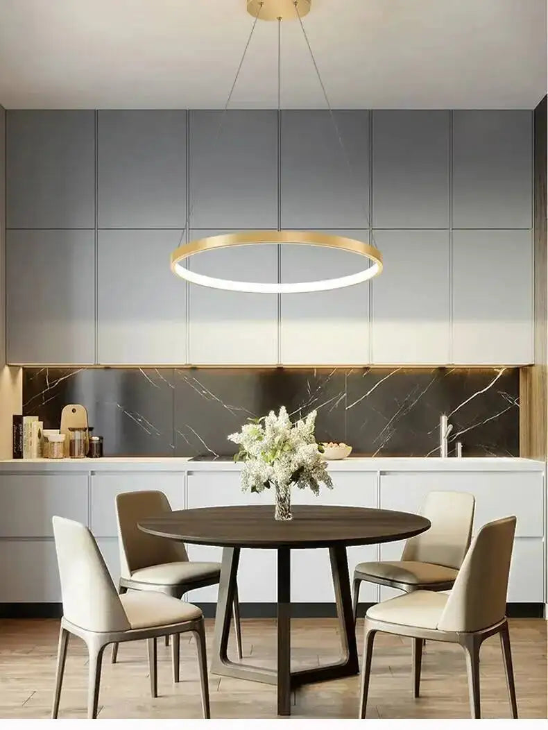 Nordic Ring Led Chandelier Lighting Aluminium Circle Lustre Dinning Room Pendant Lamp Black White Gold Frame Led Lamp Fixtures