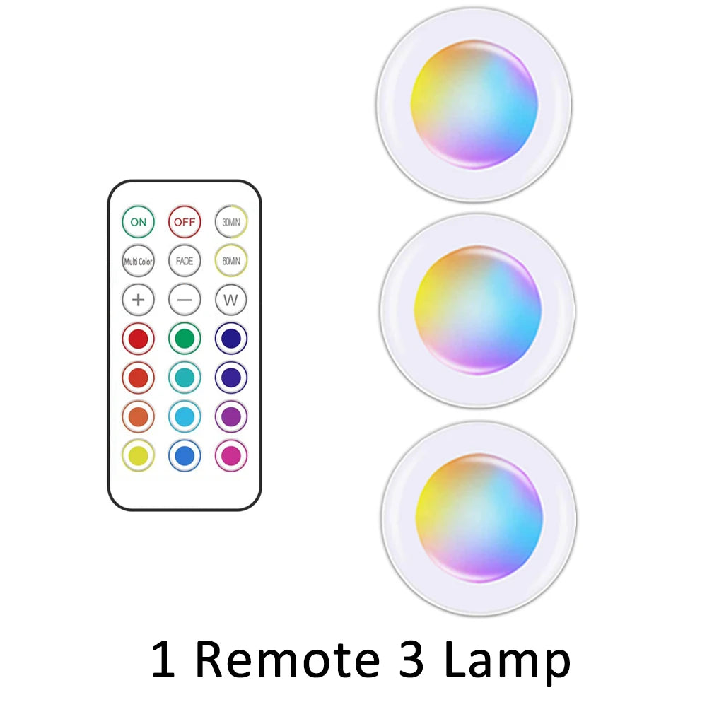 RGB Color Under Cabinet Light Wireless LED Light Remote Control 12 Color Touch Dimmable Night Lig...