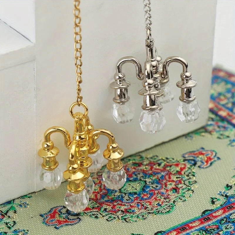 1:12 Scale Vintage Chandelier Mini Furniture Toy Playing House Miniature Dollhouse Ornament Ceiling Lamp Model Doll Accessories