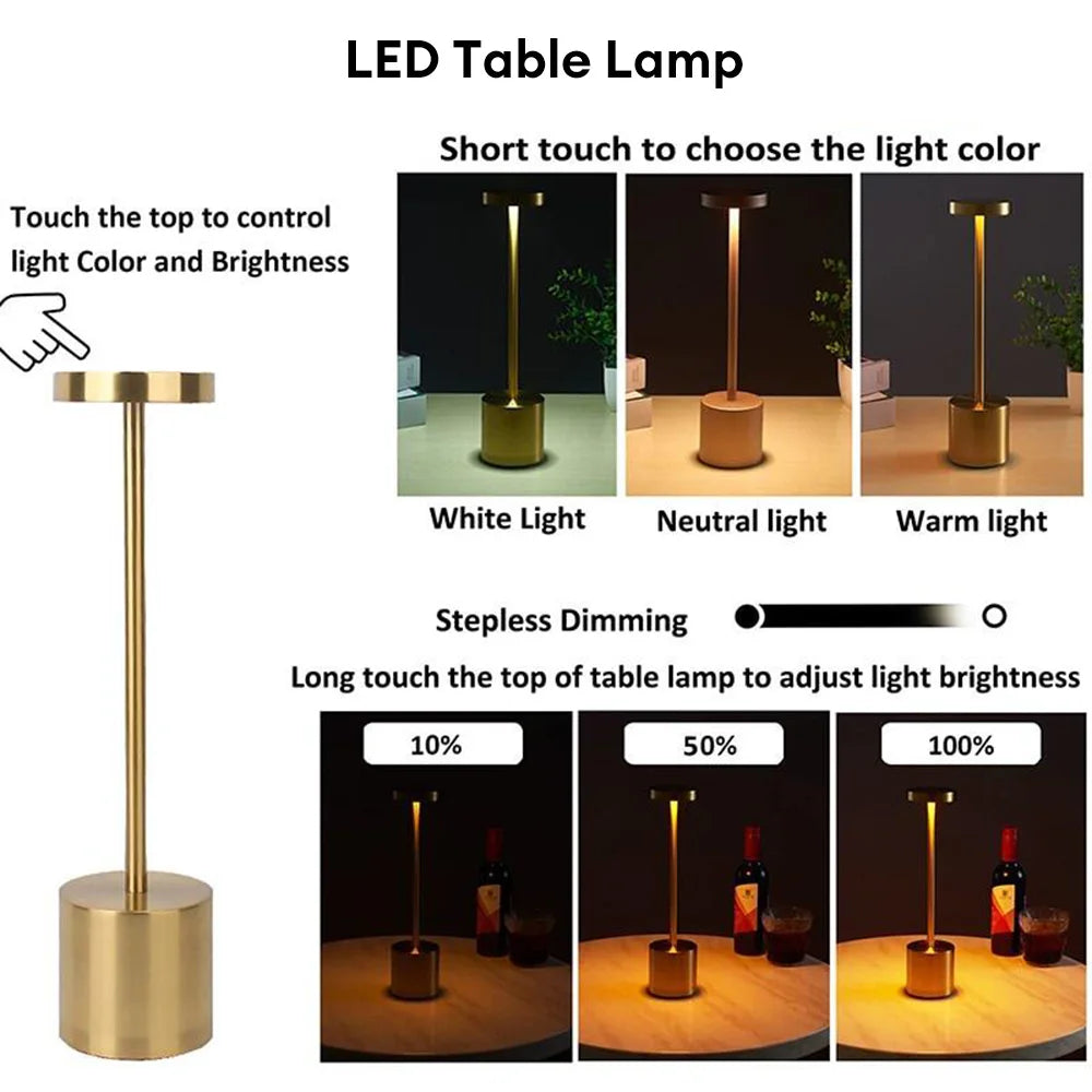 LED Table Lamp Touch Sensor Night Light USB Rechargeable Portable Bedroom Night Light Wireless Reading Lamp Restaurant Hotel Bar