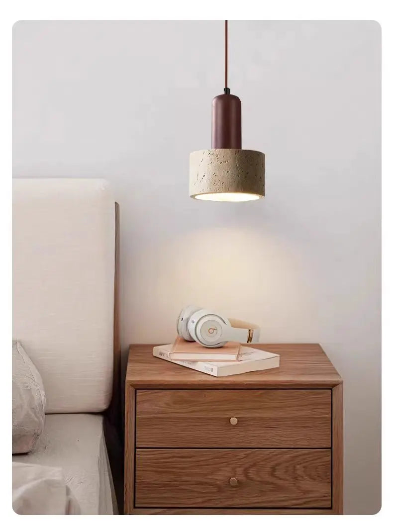 Japanese-Style Nordic Natural Yellow Cave Stone Retro Dining Room Bedroom Bedside Long Line Chandelier Yellow Cave Stone Lamp