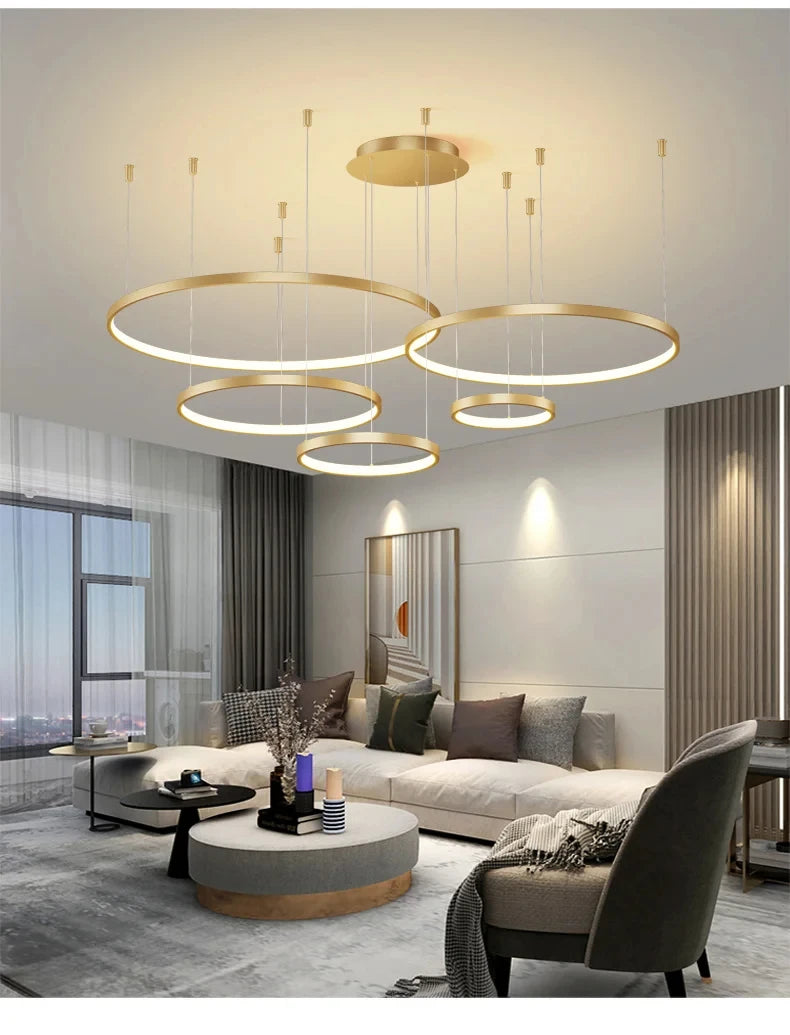 Nordic Led Ceiling Chandelier Modern Circular Ring Chandelier For Dining Room Bedroom Living Room Home Indoor Lighting Decor