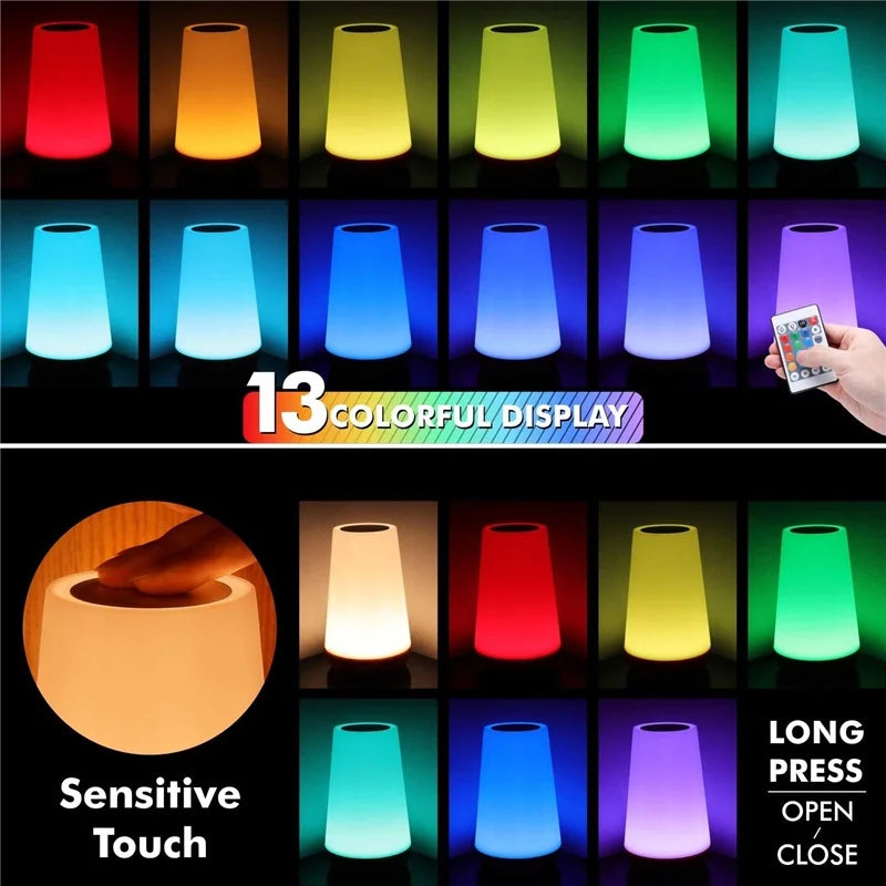 Night Light RGB 13 Color Changing Remote Control Touch Dimmable Lamp Portable Table Bedside Lamps...