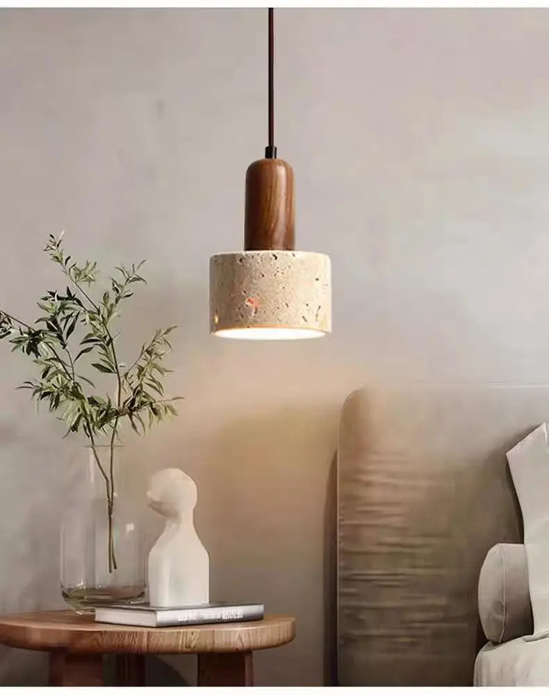 Japanese-Style Nordic Natural Yellow Cave Stone Retro Dining Room Bedroom Bedside Long Line Chandelier Yellow Cave Stone Lamp