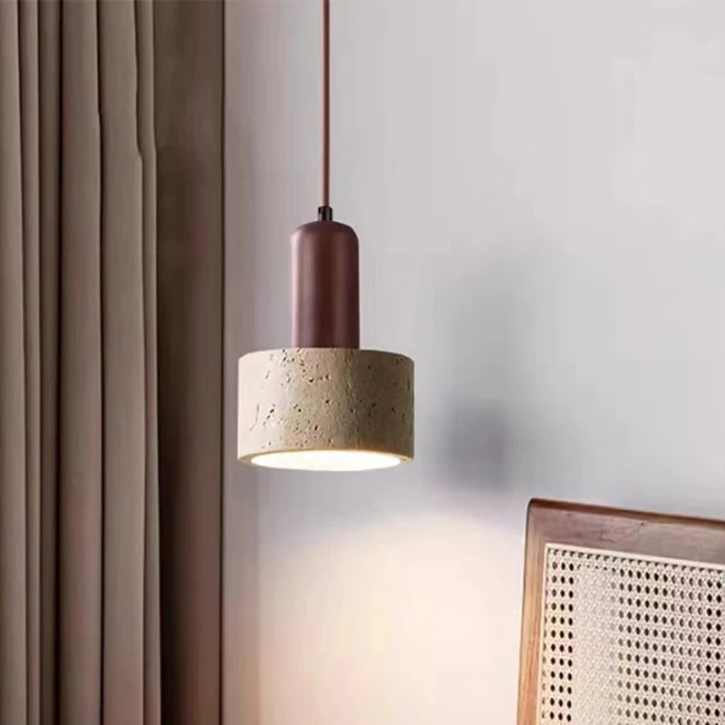 Japanese-Style Nordic Natural Yellow Cave Stone Retro Dining Room Bedroom Bedside Long Line Chandelier Yellow Cave Stone Lamp