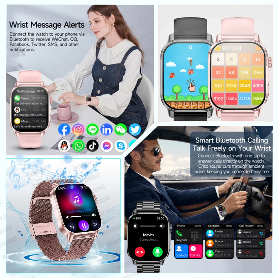 New Professional Health Watch Blood Pressure 2.01"AMOLED Screen Uric Acid Blood Lipids Flashlight Care Smart Watches for Women