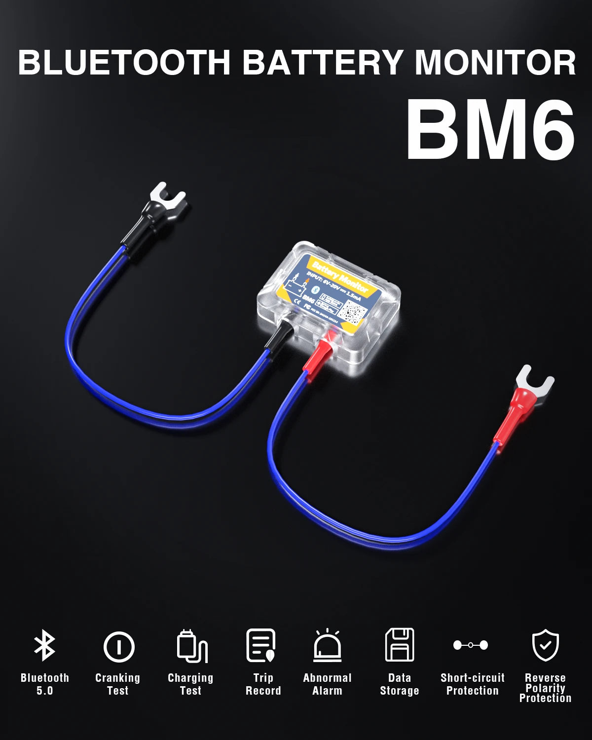 QUICKLYNKS BM6 Bluetooth 4.0 Car Battery Monitor 12V Battery Tester Charging Cranking Battery Analyzer APP for Android IOS