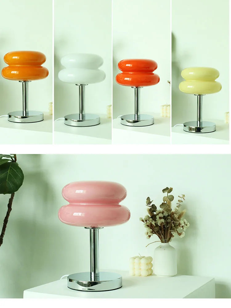 Macaron Glass Table Lamp Trichromatic Dimming Living Room Atmosphere Lamps Eye Protection Night Light Girl Bedroom Bedside Decor