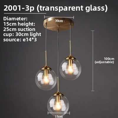 Modern Glass Hanging Lamp E27 Clear Amber Stone Chandelier Nordic Home Decor Lighting for Living Room Cord Pendant Li...