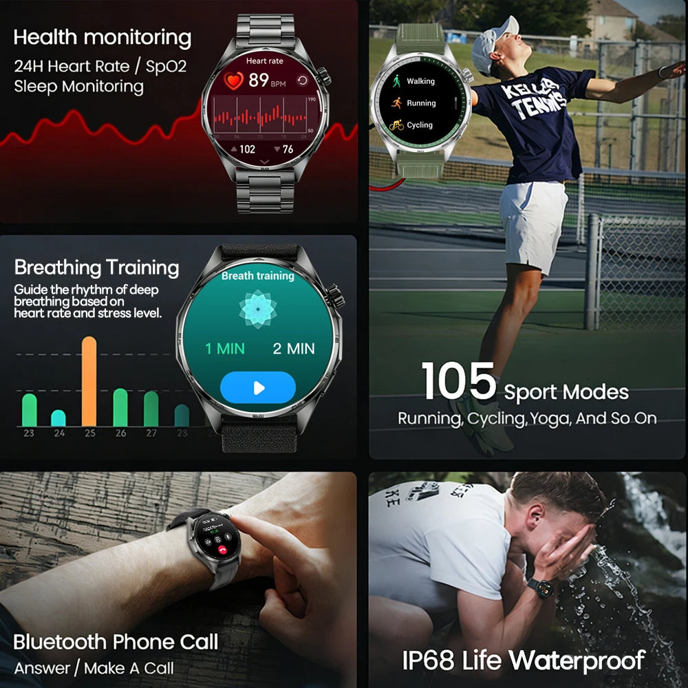2026 New Bluetooth Call Smart Watch Men 1.53-inch AMOLED HD Screen Sports IP68 Waterproof Heart Rate Smartwatch Watch 6 Pro