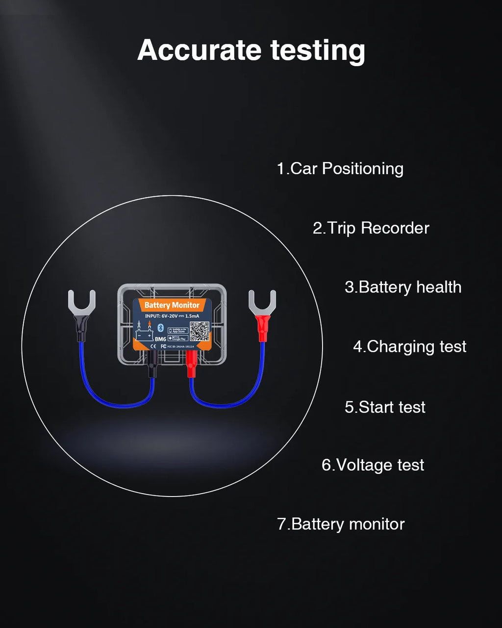 QUICKLYNKS BM6 Bluetooth 4.0 Car Battery Monitor 12V Battery Tester Charging Cranking Battery Analyzer APP for Android IOS