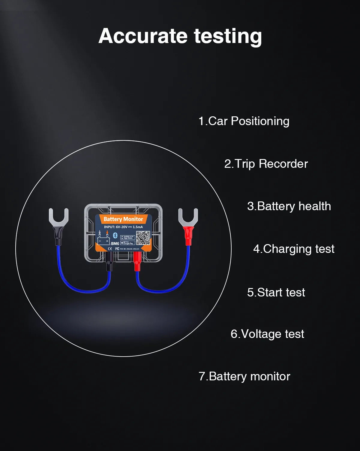 QUICKLYNKS BM6 Bluetooth 4.0 Car Battery Monitor 12V Battery Tester Charging Cranking Battery Analyzer APP for Android IOS