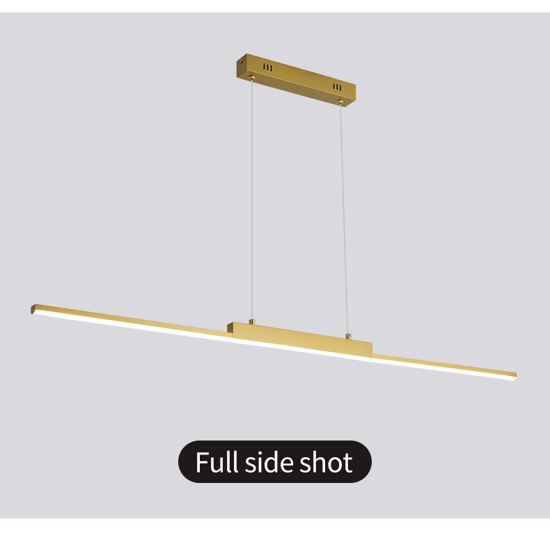 Modern Minimalist LED Pendant Light for Dining Room Adjustable Linear Chandelier in Gold Dimmable Hanging Lamp Fixture for Home