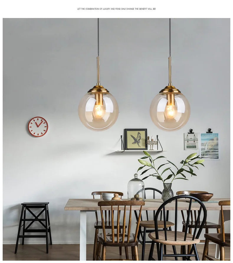 Modern Glass Hanging Lamp E27 Clear Amber Stone Chandelier  Nordic Home Decor Lighting for Living Room Cord Pendant Lights