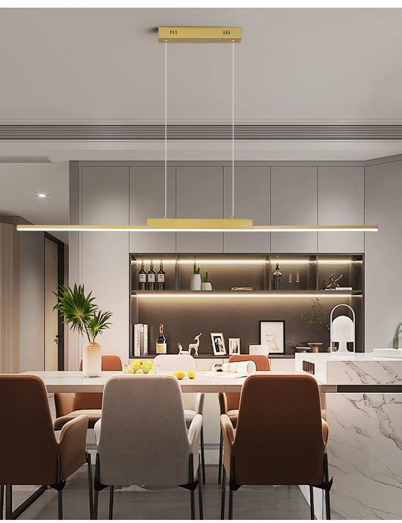 Modern Minimalist LED Pendant Light for Dining Room Adjustable Linear Chandelier in Gold Dimmable Hanging Lamp Fixture for Home