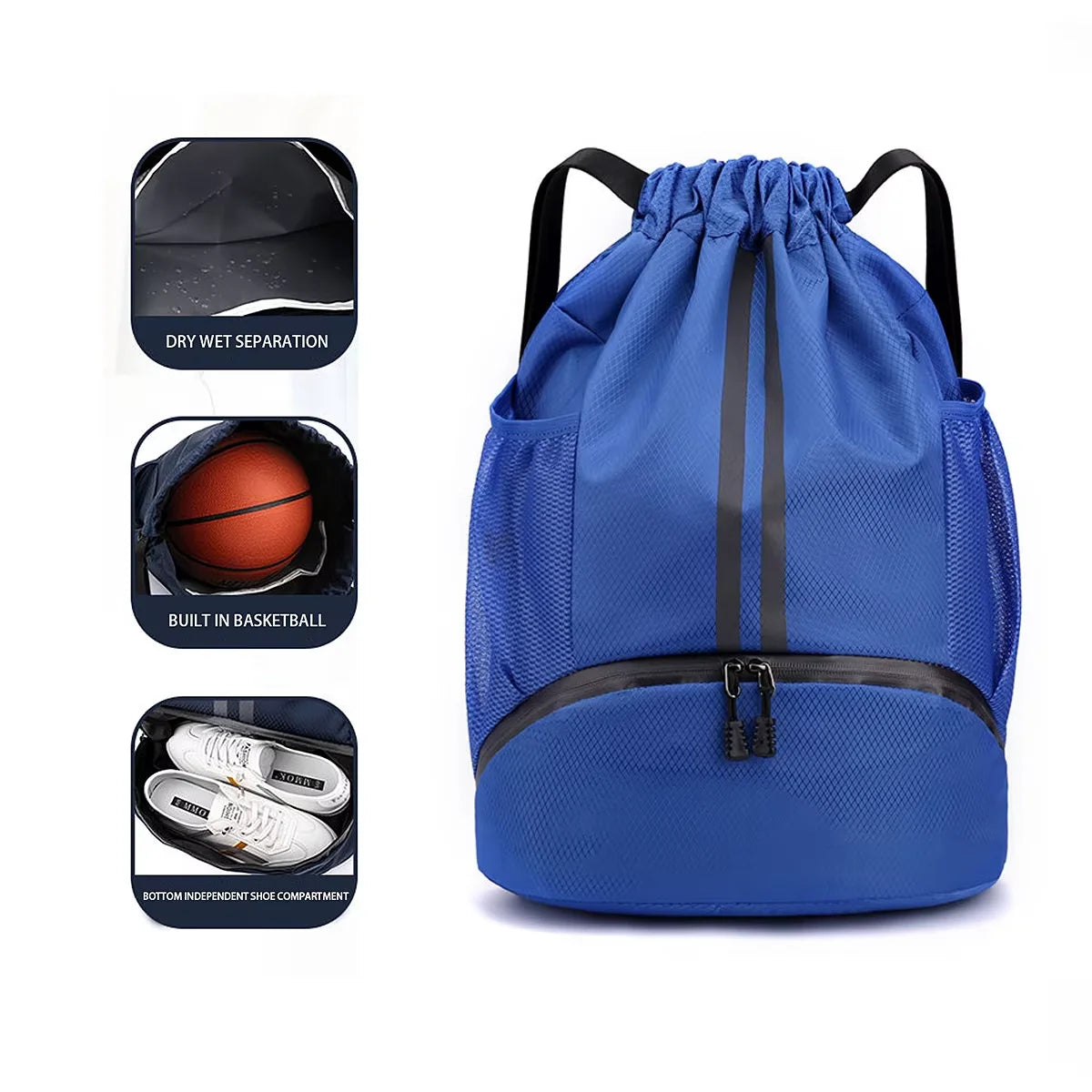 Basketball Bag, Swimming Bag, Dry Wet Separation Women's Storage Bag, Sports Backpack, Training and Fitness Drawstring Backpack