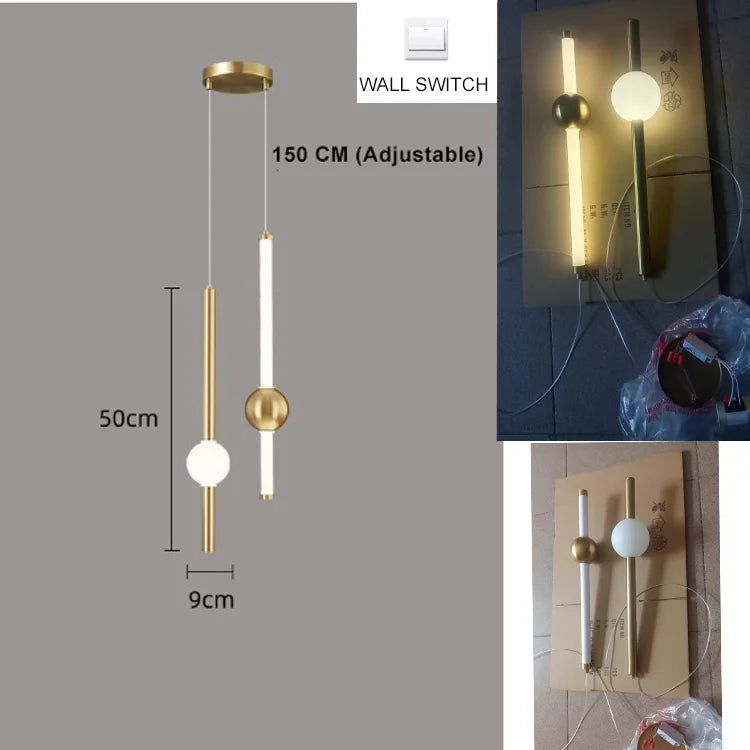 Bedside Pendant Lights for Bedroom Nordic 4 Ball Pendant Lamp for TV Background Kitchen Island Restaurant Dinning Roo...