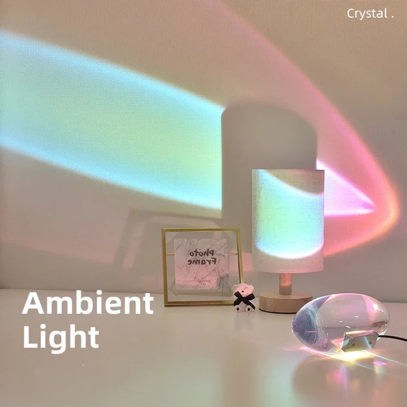 Italian Designer Led Table Lamp Eye of The Sky Crystal Bedside Lamp Creative Sunset Projector Night Light for Bedroom Home Decor