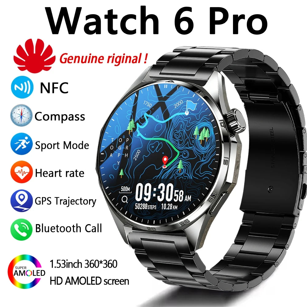 2026 New Bluetooth Call Smart Watch Men 1.53-inch AMOLED HD Screen Sports IP68 Waterproof Heart Rate Smartwatch Watch 6 Pro