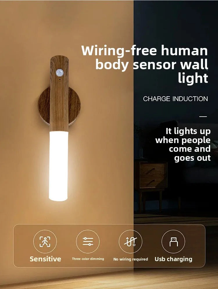 Night Light Motion Sensor Night Lights Rechargeable Wall Sconces Magnetic Wall Lights Wooden Wall...