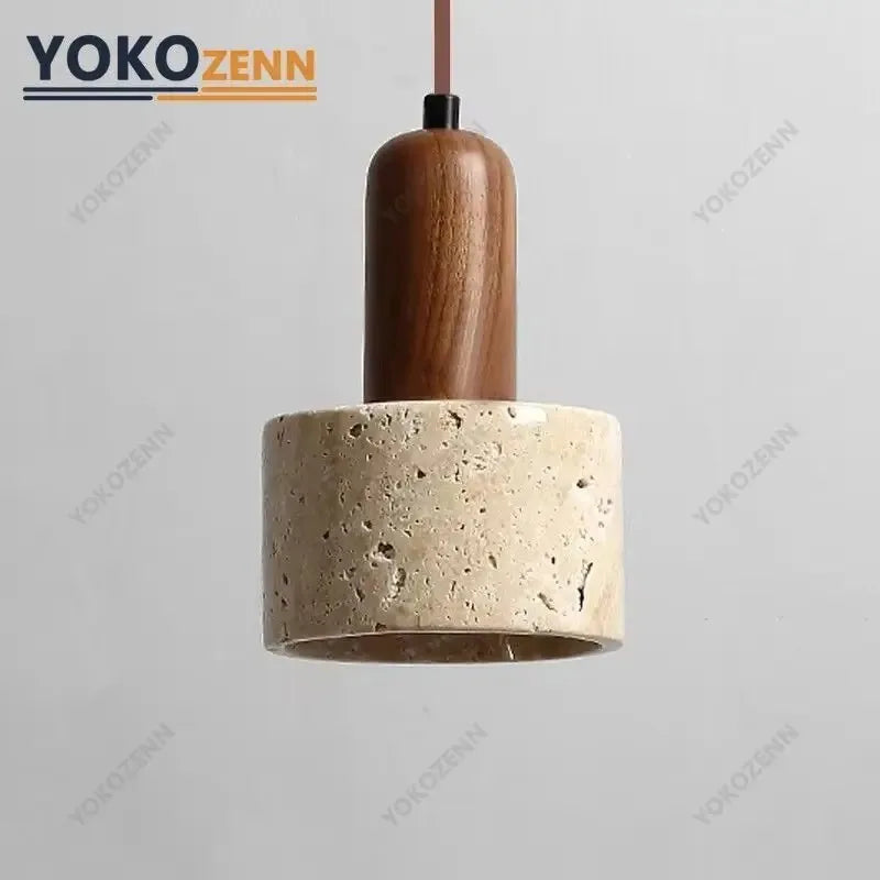 YOKO Wabi-Sabi Yellow Travertine Pendant Light, Japanese Cave Stone for Kitchen Island Restaurant Bedroom Bedside Home Decor