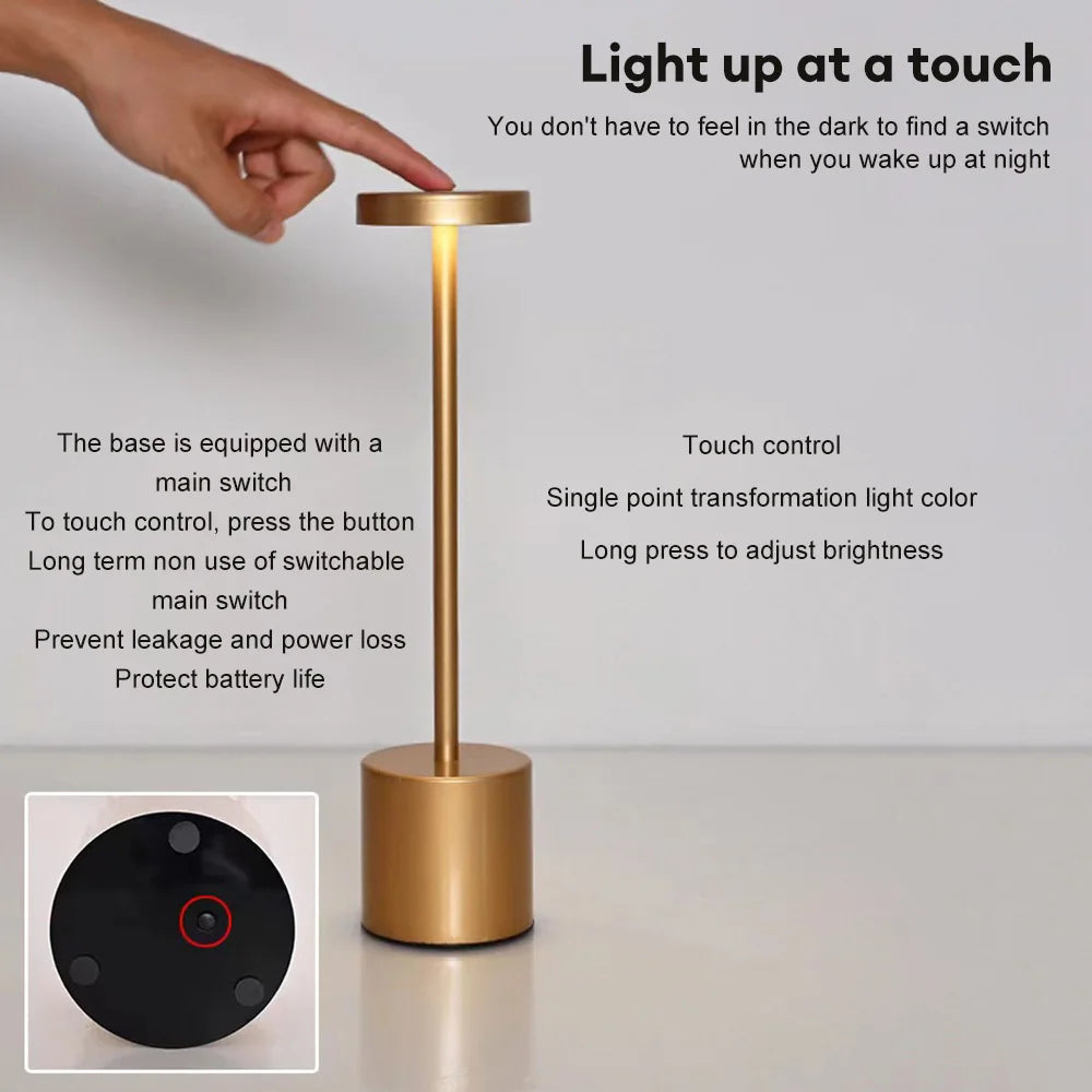 LED Table Lamp Touch Sensor Night Light USB Rechargeable Portable Bedroom Night Light Wireless Reading Lamp Restaurant Hotel Bar
