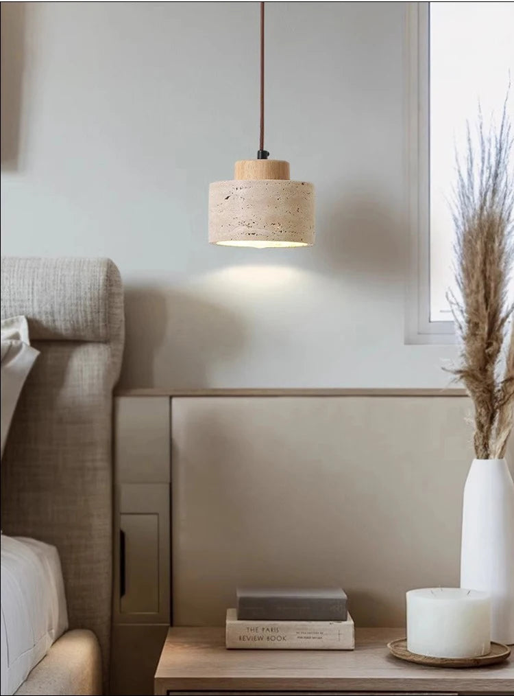 Japanese-Style Nordic Natural Yellow Cave Stone Retro Dining Room Bedroom Bedside Long Line Chandelier Yellow Cave Stone Lamp