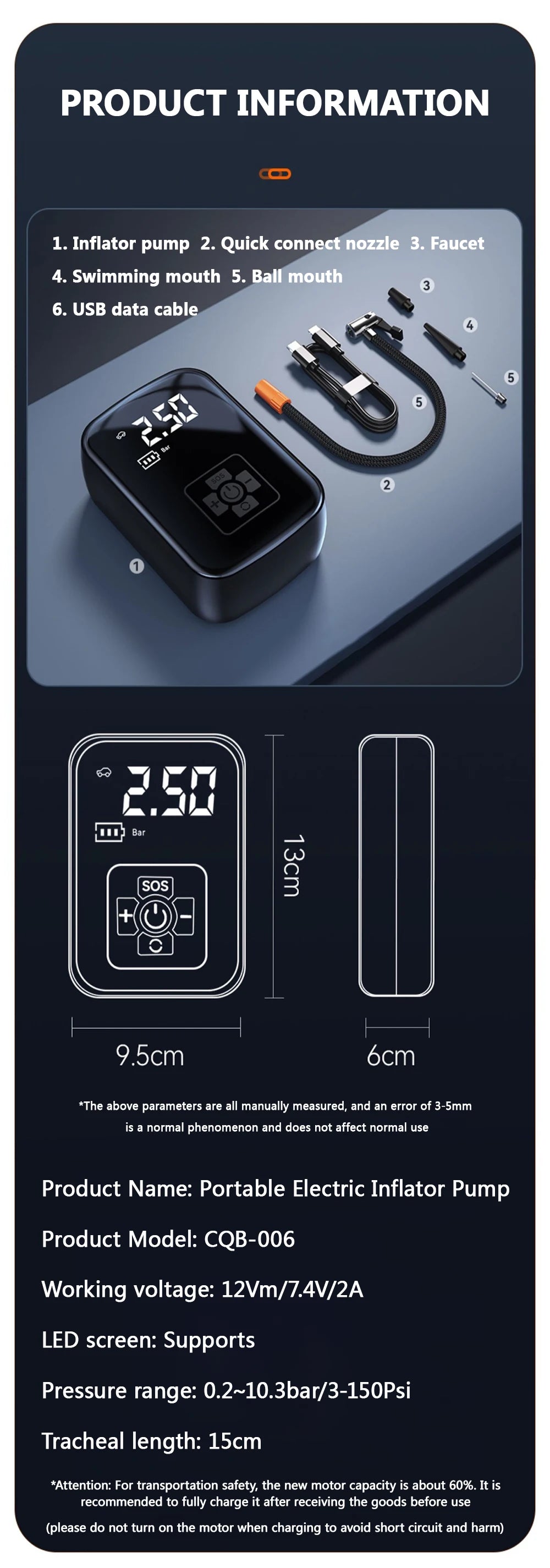 Portable Car Air Pump Electric Tire Inflator Pump Wireless Intelligent Digital Display Tire Gases Machines Car Air Compressor