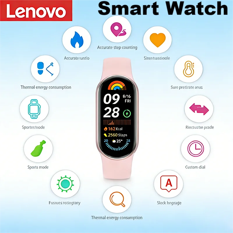 Lenovo Smart Watch 1.62 Display Heart Rate Monitor Sport Fitness Tracker Step Counter Message Reminder Waterproof  For Men Women