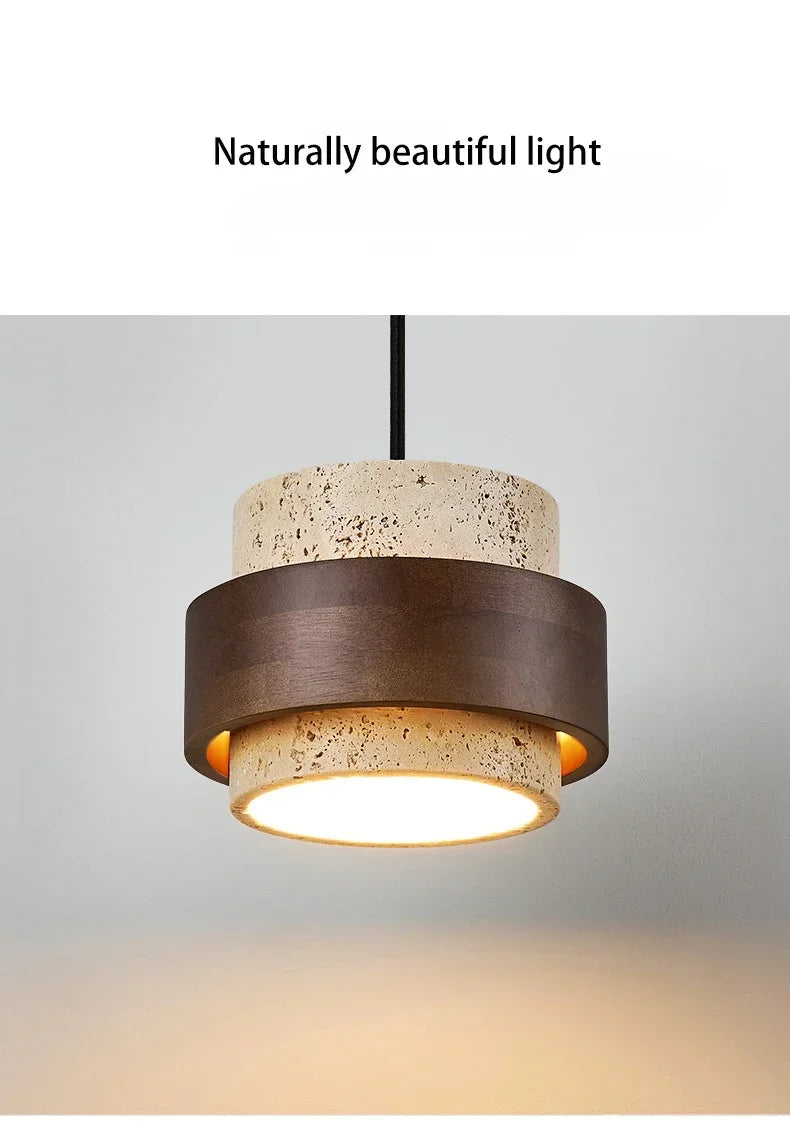 Led Pendant Lamp Bedroom Beside Chandelier Small Stone Light Wood Walnut Color Hanging Lighting Fixture Retro Bar Restaurant