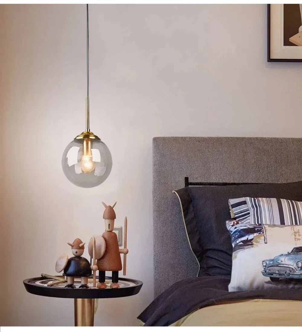 Modern Luxury Metal Chandelier Nordic Creative LED Glass Pendant Lamp Living Room Dining Room Bedside Simple Small Hanging Lamp