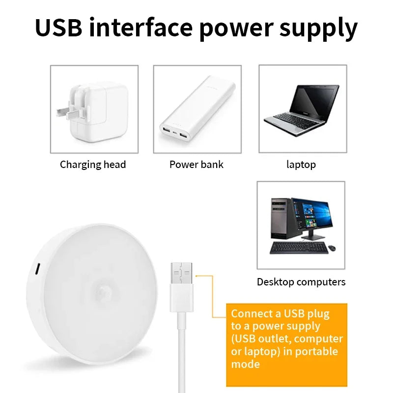 Motion Sensor LED Night Light USB Rechargeable Night Lamp For Kitchen Cabinet Wardrobe Lamp Stair...