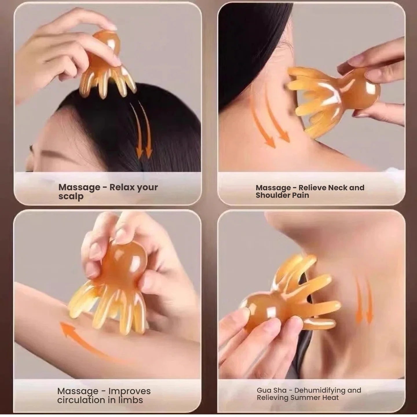 Cute Octopus Scalp Massage Comb (Resin)｜Korean Hair Care, Stress Relief, Anti-Hair Loss, Portable Head Massager for Home&Travel
