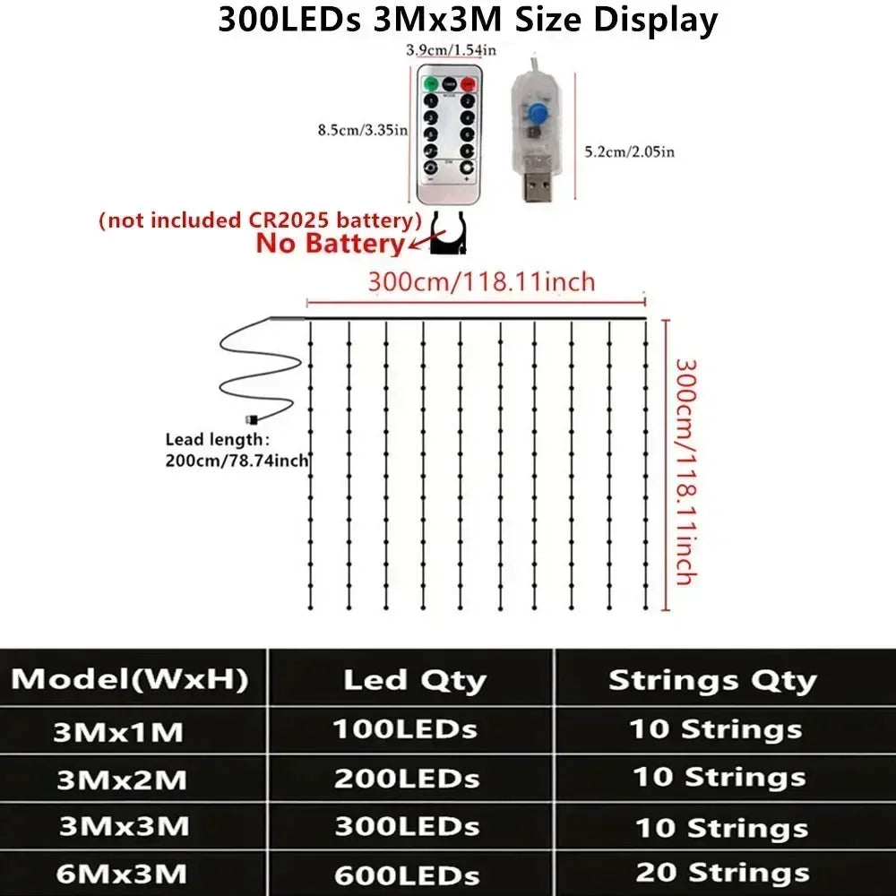 USB Curtain String LampParty Birthday Wall Decoration Garland Wedding Fairy Light 3/6M LED 8 Mode...